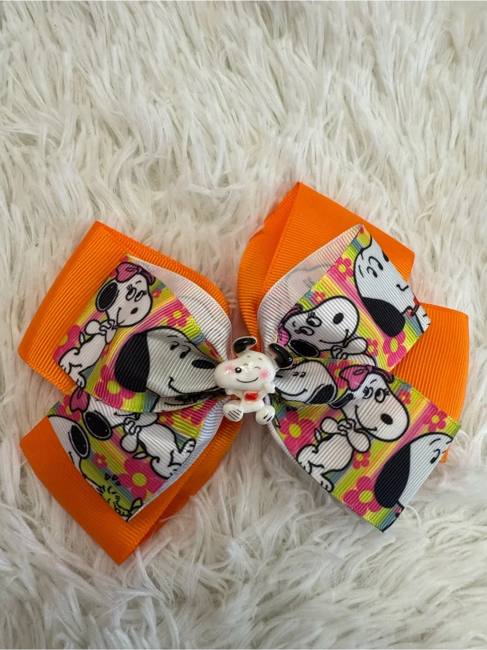 Snoopy orange ribbon hair bow clip with cute charm